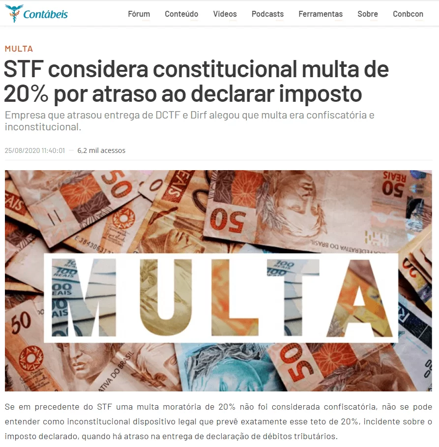 Frete Internacional na DIRF - STF considerou multa de 20 por cento como constitucional