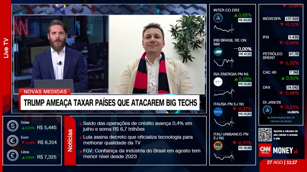 a screenshot of a video of an interview of Lisandro Vieira at CNN Brasil
